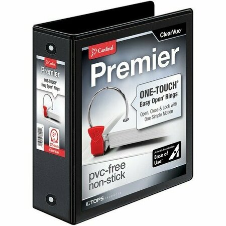 CARDINAL BRANDS PREMIER EASY OPEN CLEARVUE LOCKING ROUND RING BINDER, 3 RINGS, 3in CAPACITY, 11 X 8.5, BLACK CRD11131